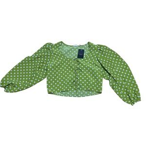 Levi's Women's L Green Floral Crop Top Balloon Sleeve‎ Tie Front Cottage Top NWT